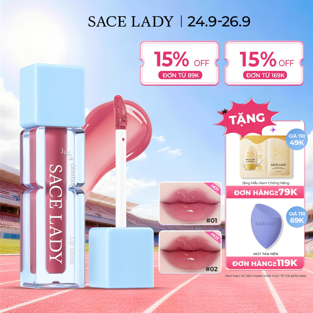 Son Bóng SACE LADY Dưỡng ẩm Căng Bóng Trang điểm Môi Mềm Mịn Juicy 2.7g