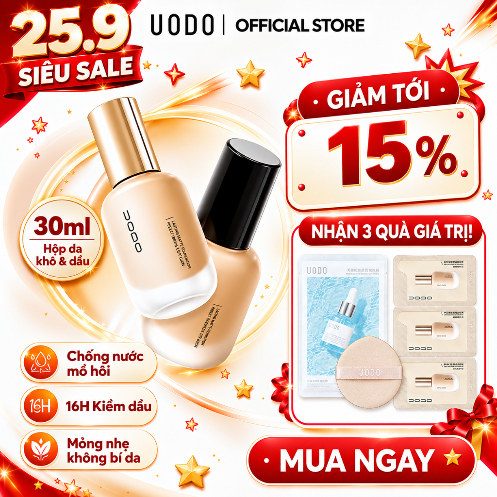 UODO Kem Nền 30ml Cho Da Dầu Da Khô Kiềm Dầu 12H Chống Mồ Hôi Không Mốc Nền Lâu Trôi Tự Nhiên