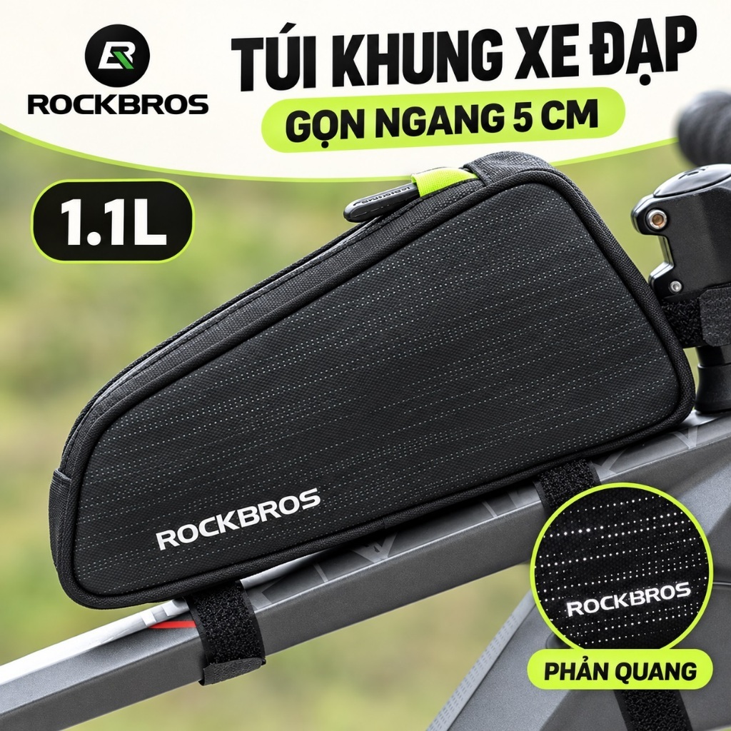 【Giao hàng 3 ngày】ROCKBROS Túi Ống Trên Xe Đạp 1.1L Hẹp 5cm Phản Quang