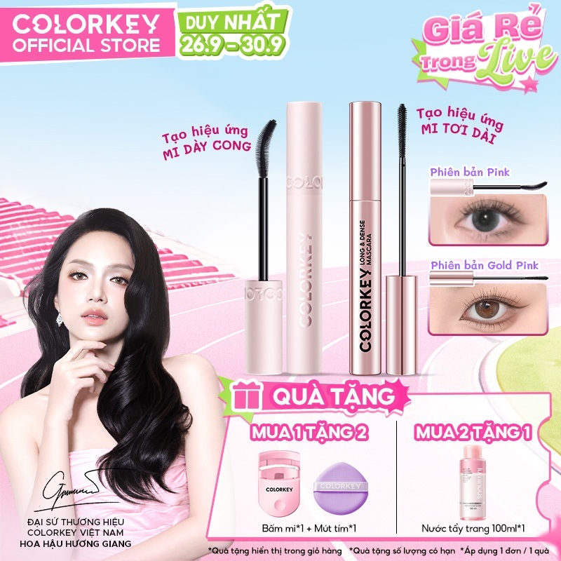 Mascara COLORKEY Chuốt Mi Dài Tơi Tự Nhiên, Cong Mi, Kháng Nước Lâu Trôi 24H