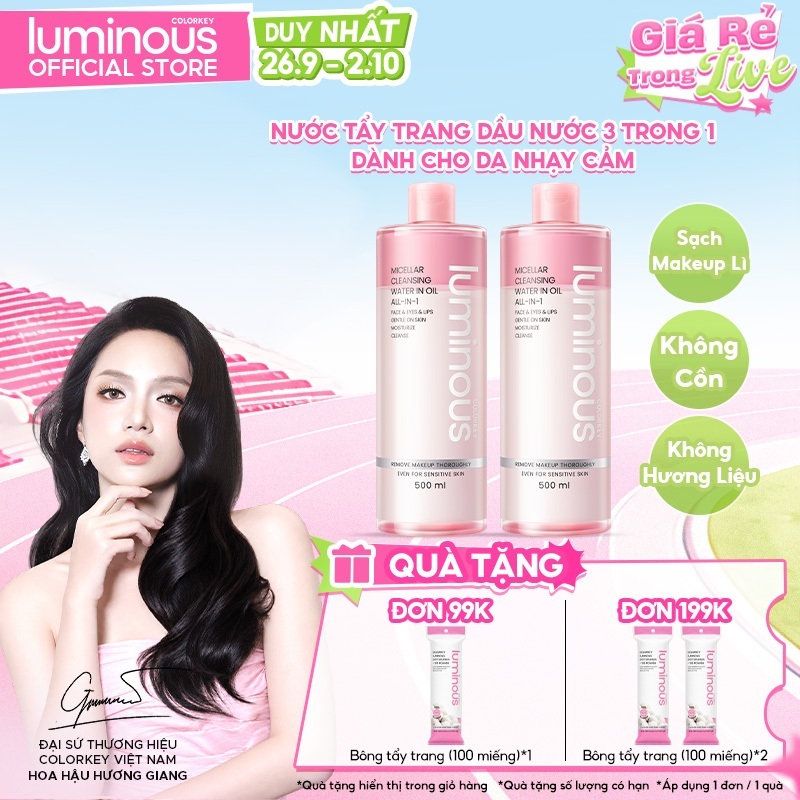 [MUA 1 TẶNG 1] Combo 2 Nước Tẩy Trang Dầu Nước Colorkey Luminous Sạch Sâu & Không Cồn 500ml