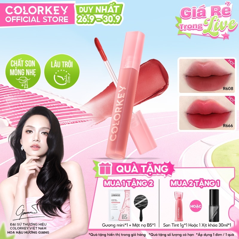 Son Kem Nhung Lì COLORKEY Velvet, Bền Màu Dễ Tán, Nhẹ Môi 2.5g