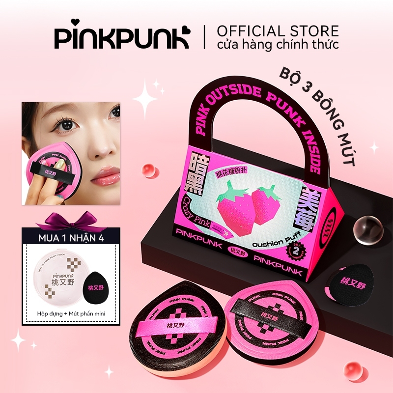 Bông mút PinkPunk 3pcs bông mút tán kem nền mút trang điểm sử dụng ướt và khô đa năng với hộp đựng