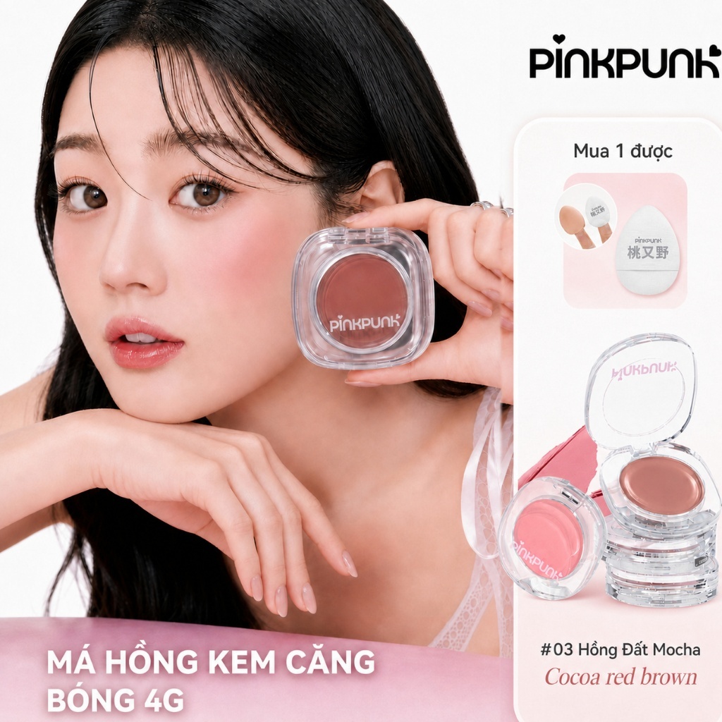 [MỚI]  Má Hồng Kem PinkPunk Căng Bóng Lâu Trôi Mềm Mịn Chuẩn Màu Tự Nhiên Tạo Hiệu Ứng 3D Gloss 4g