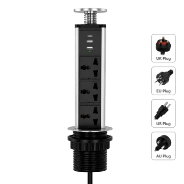 Melery Bàn Ổ Cắm POP Kéo Lên 3 Chiều US UK Cắm Điện Đa Năng Ổ Cắm Điện Cổng Sạc USB Nhà Bếp Dây Nối Dài 1.8m