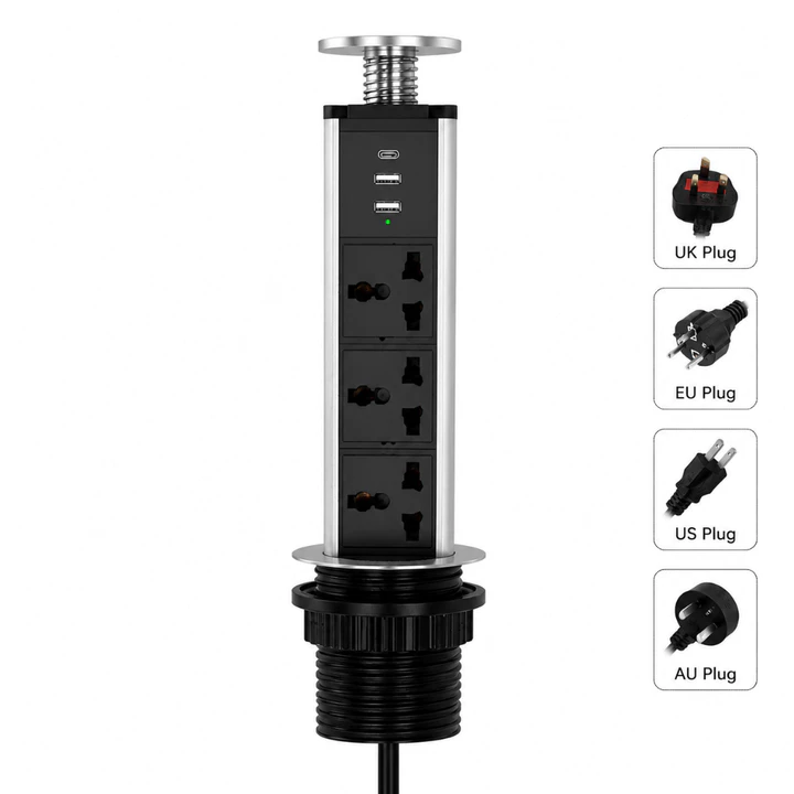 Melery Bàn Ổ Cắm POP Kéo Lên 3 Chiều US UK Cắm Điện Đa Năng Ổ Cắm Điện Cổng Sạc USB Nhà Bếp Dây Nối Dài 1.8m
