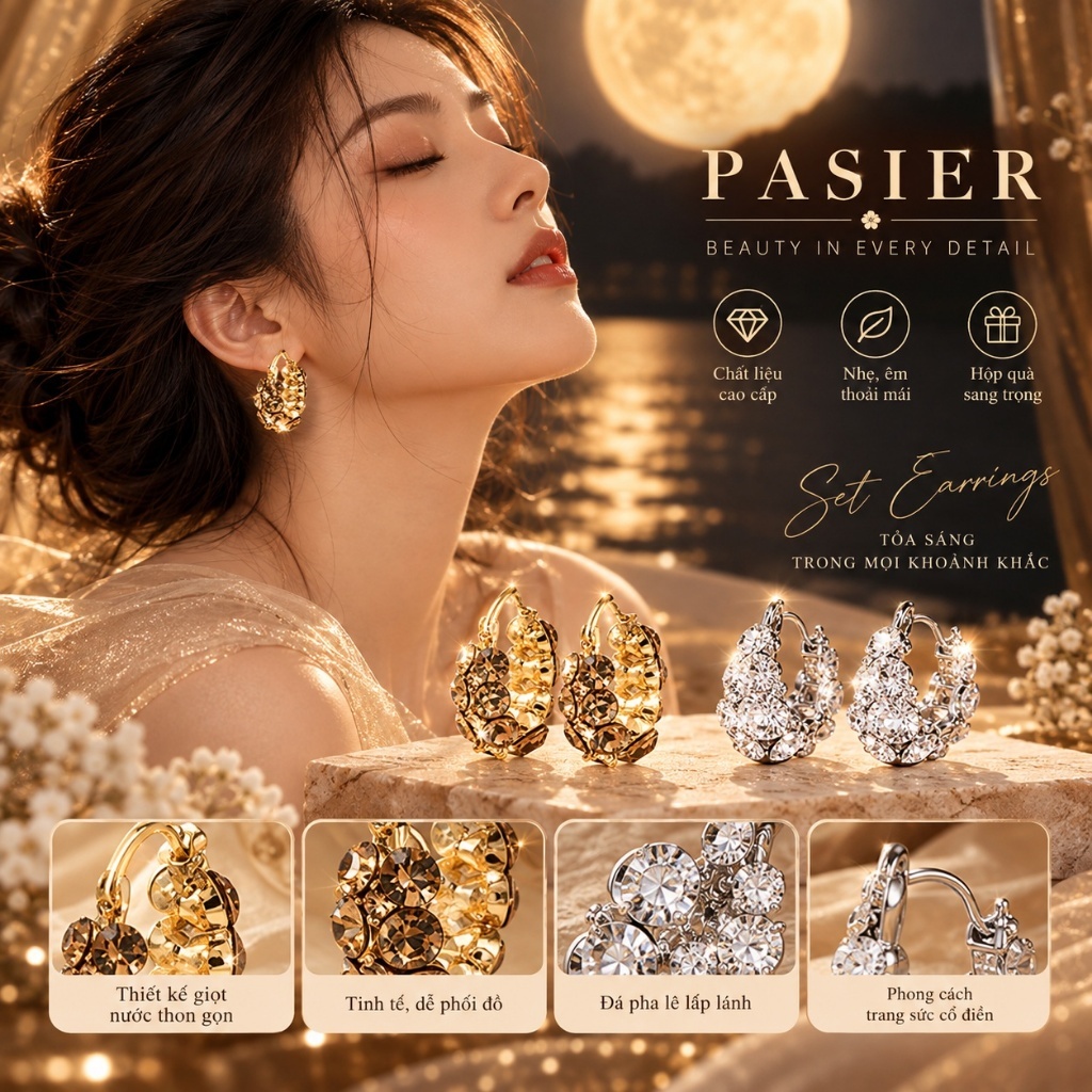 Bông tai hợp kim được đánh bóng PAIER với zirconia khối, ngoại hình thanh lịch sang trọng, hình dạng hợp thời trang độc đáo, dễ kết hợp, trang sức thiết yếu hàng ngày tinh tế dành cho nữ BD3543 & * - &