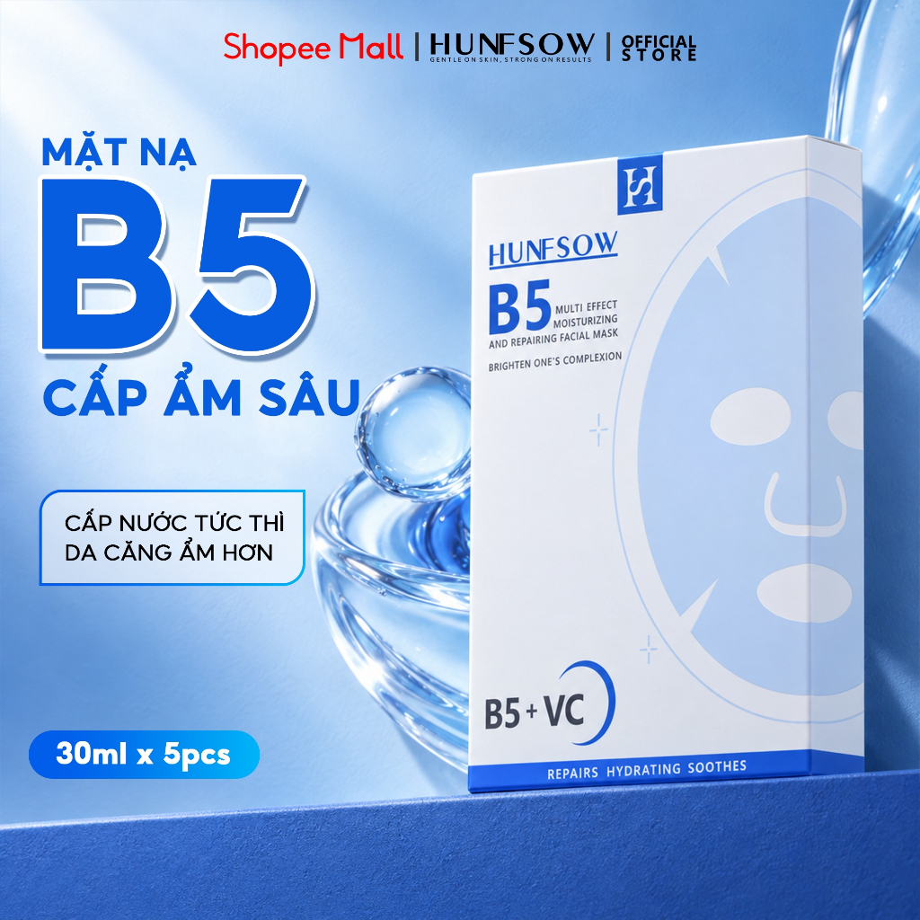 Mặt Nạ B5 HUNFSOW Cấp Ẩm Sâu, Cấp Nước Tức Thì Cho Da Căng Mọng, Dưỡng Ẩm Trước Makeup, Hộp 5 Miếng