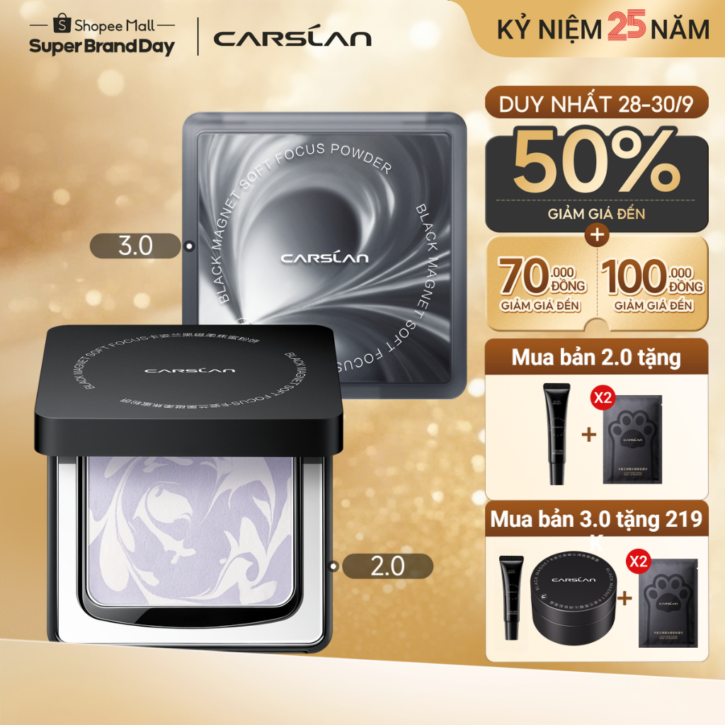 Phấn phủ nén Black Magnet CARSLAN lâu trôi kiềm dầu 24 giờ 8g
