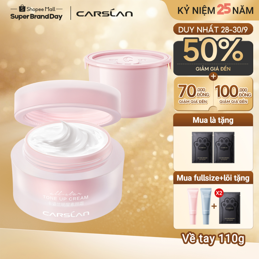 Kem nâng tông da Carslan kem lười trang điểm Kem lót che khuyết điểm hiệu quả Makeup nâng tông 50g