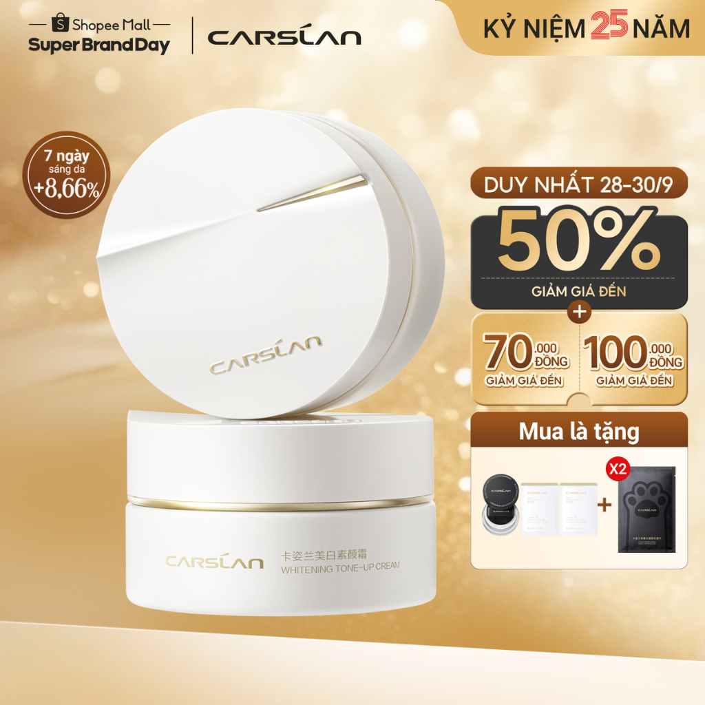 Kem nâng tone Carslan 28 ngày sáng da mờ thâm makeup nhẹ nhàng trong trẻo chỉ trong 10s 50g