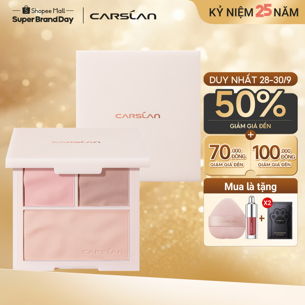 Phấn má hồng CARSLAN đa năng ba màu dùng trang điểm cho đường nét sắc sảo 10.5g