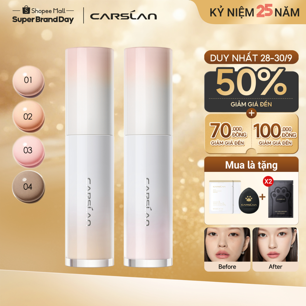 Kem tạo khối 3D Carslan che khuyết điểm bắt sáng tạo khối bám da không xuống tông ẩm mịn không khô da 24H 5g