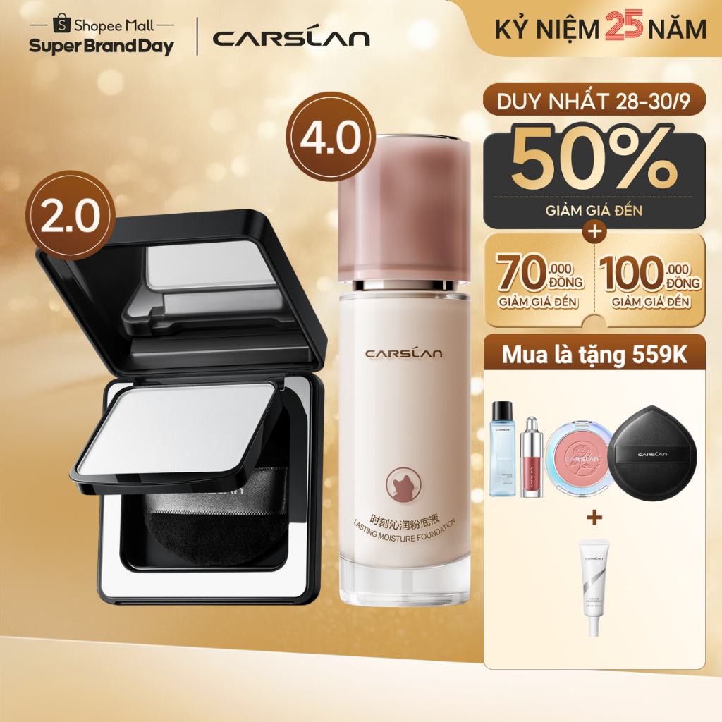 [COMBO] Phấn phủ nén CARSLAN BLACK MAGNET 2.0 8g + Kem nền bám chặt lâu trôi 4.0 30g