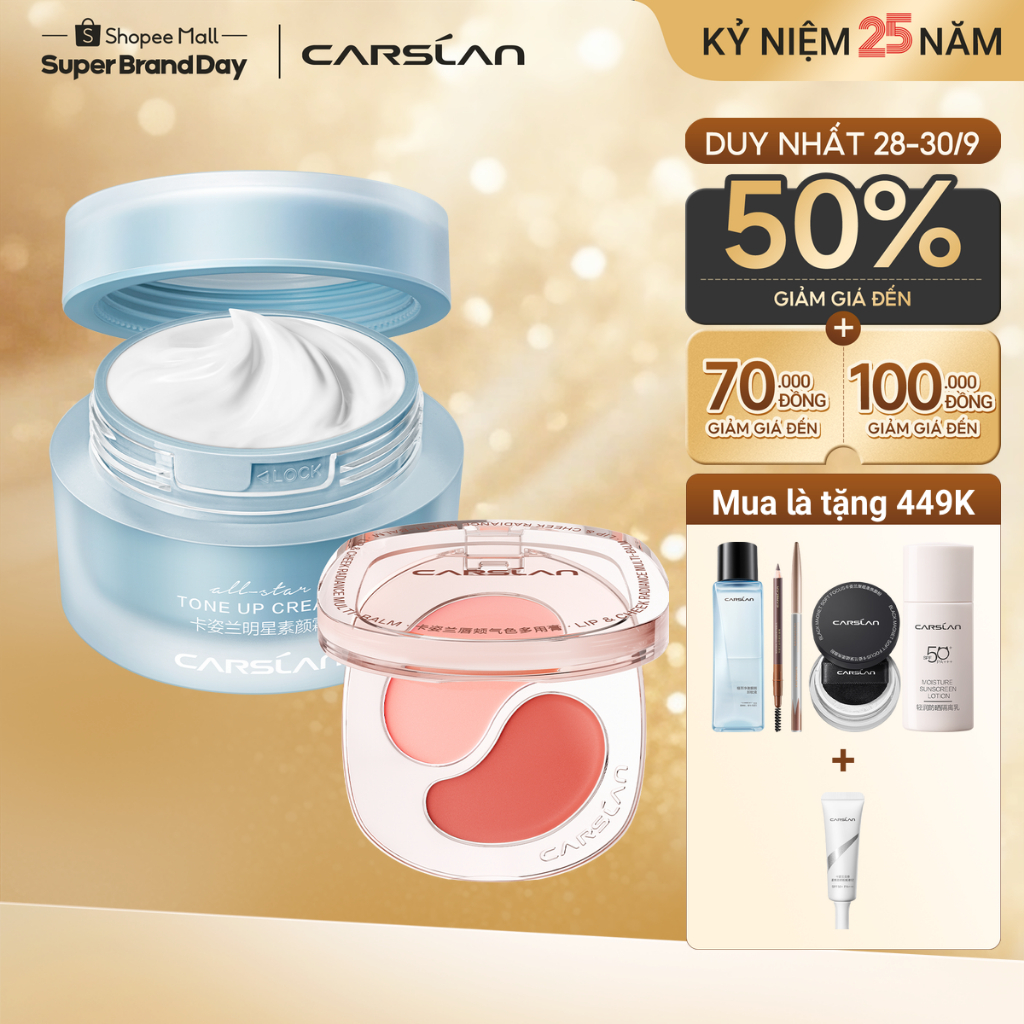 【Combo】Kem nâng tông All Star Carslan 50g + Kem đa năng môi & má 3 in 1  5g