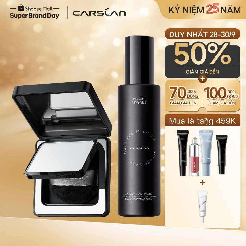【Combo】Carslan Phấn nén Black magnet 2.0 8g + Xịt khoá nền Black magnetic trang điểm 100ML