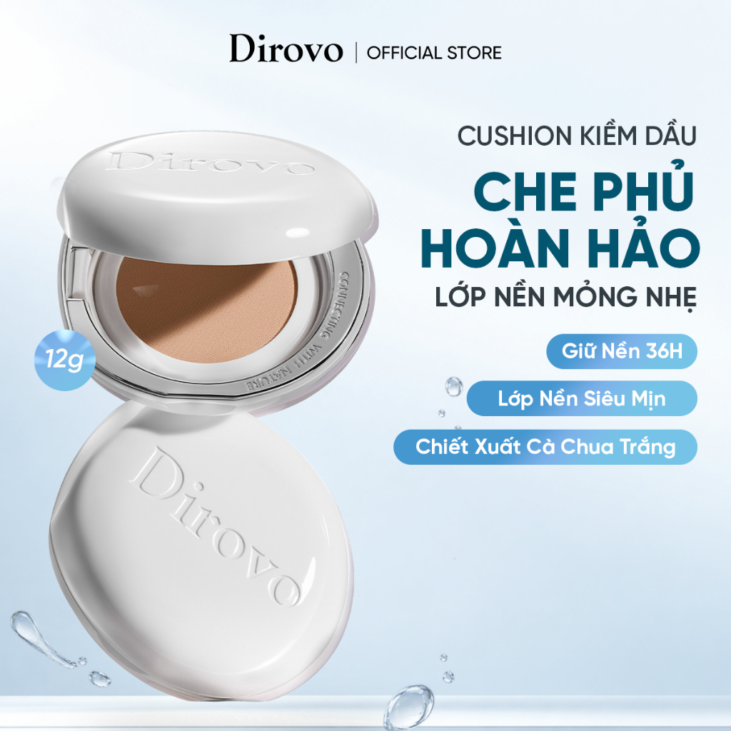 Phấn Nước Cushion Dirovo Pha Lê 80% Tinh Chất Dưỡng Ẩm, Da Căng Bóng Trong Veo, Sáng Mịn, Mỏng 12g