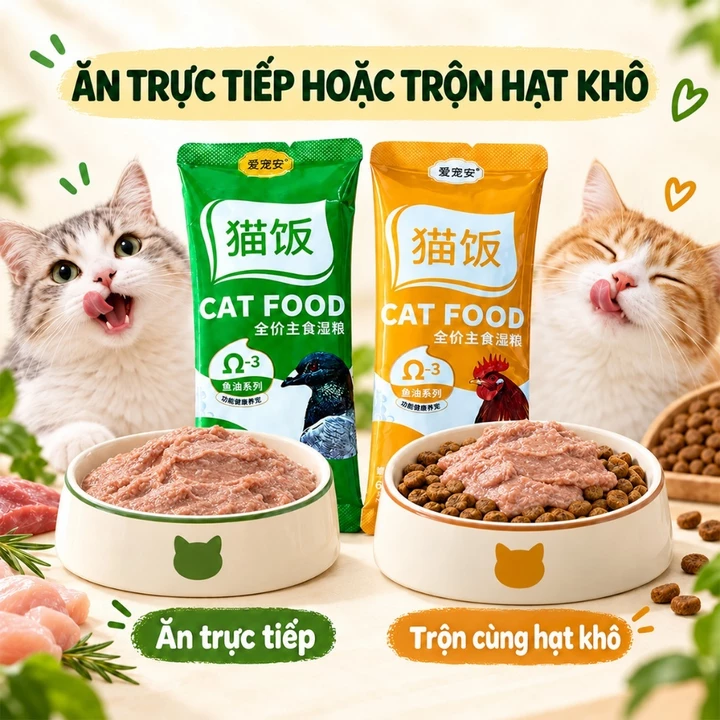 Pate Cho Mèo 50g/Gói, Combo 10 30 50 Gói, Thức Ăn Ướt Cho Mèo Vị Gà & Bồ Câu, Dạng Pate Mềm Mịn, Omega-3, Cho Mèo Con Từ 2 Tháng – 6