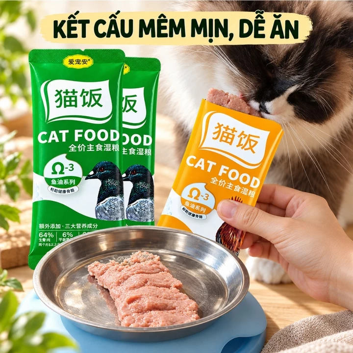 Pate Cho Mèo 50g/Gói, Combo 10 30 50 Gói, Thức Ăn Ướt Cho Mèo Vị Gà & Bồ Câu, Dạng Pate Mềm Mịn, Omega-3, Cho Mèo Con Từ 2 Tháng – 4