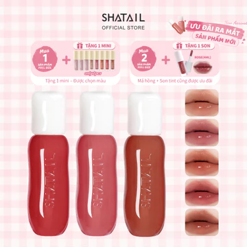 SHATAIL Son Tint Nước – Mỏng Nhẹ, Lâu Trôi, Bền Màu, Dưỡng Ẩm & Hạn Chế Dính Cốc, 5 Màu, 2.6g