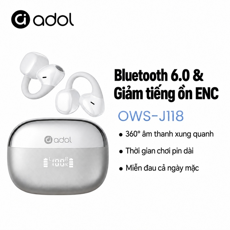 Tai Nghe Bluetooth ASUS Adol OWS-J118 - Pin lên đến 25 giờ, Khử Tiếng ồn ENC, Chống Nước IPX4,Đen,Trắng,Xanh lam,Màu tím,Hồng | BigBuy360 - bigbuy360.vn