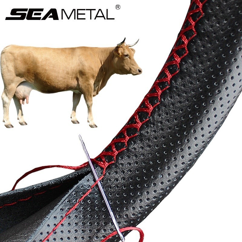 bọc vô lăng ô tô SEAMETAL bằng da mềm mại kèm kim và chỉ may tiện lợi - 38cm