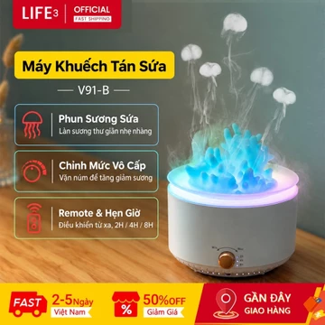 3Life Máy Xông Tinh Dầu V91B Đèn 7 Màu Điều Chỉnh Vô Cấp Hẹn Giờ 3 Mức Aroma Diffuser Máy Phun Tinh Dầu Thơm Phòng Máy Xông Tinh Dầu Phòng Ngủ