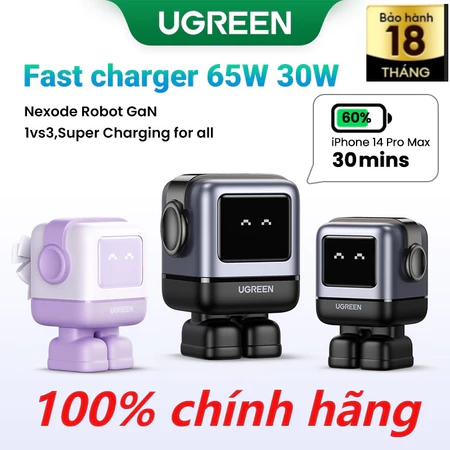 UGREEN Củ sạc nhanh Nexode Robot UGREEN Uno 30W 65W cho iPhone 18 Pro Max iPhone 17 Pro Max iPhone 16 Pro max | Công nghệ GaN Củ Sạc sb c mini Công nghệ PD3.0/QC4.0/PPS Cho iphone 15/14 / 14 pro max /