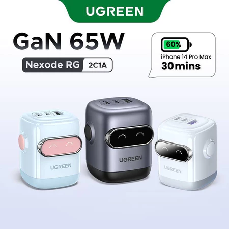 Ugreen Uno 65W 30W RobotGaN Sạc Nhanh GaN2 Sạc Nhanh RG Bộ Chuyển Đổi Nguồn USB C Nhanh cho iPhone 18 Pro Max iPhone 17 Pro Max iPhone 16 Pro Max iPhone 15 14 13 Pro Max Samsung S24 S23 Ultra