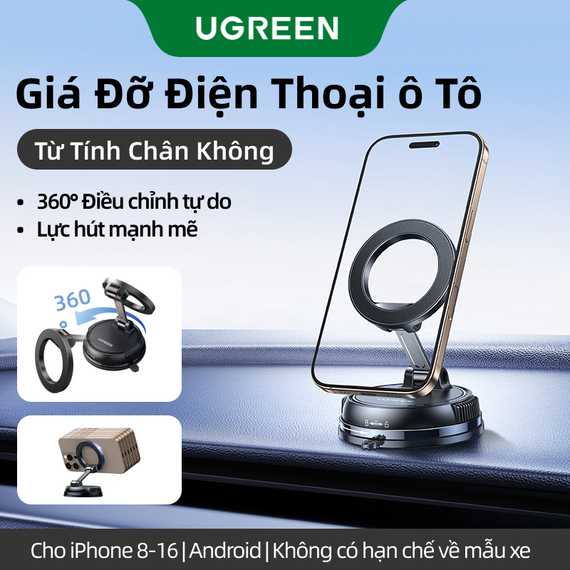 UGREEN 360° Giá Đỡ Điện Thoại Xe Từ Tính Chân Không Có Thể Gập Lại Và Xoay Chắc Chắn Lực Hút Mạnh Cho iPhone 12 13 14 15 16 Pro Max