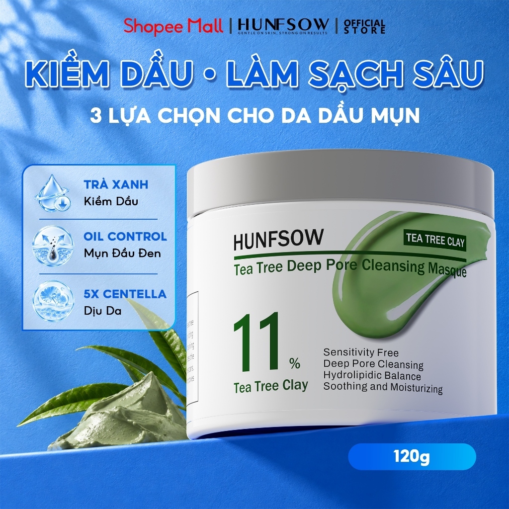 Mặt Nạ Đất Sét HUNFSOW Kiềm Dầu, Làm Sạch Sâu Cho Da Dầu Mụn, Giảm Mụn, Se Khít Lỗ Chân Lông