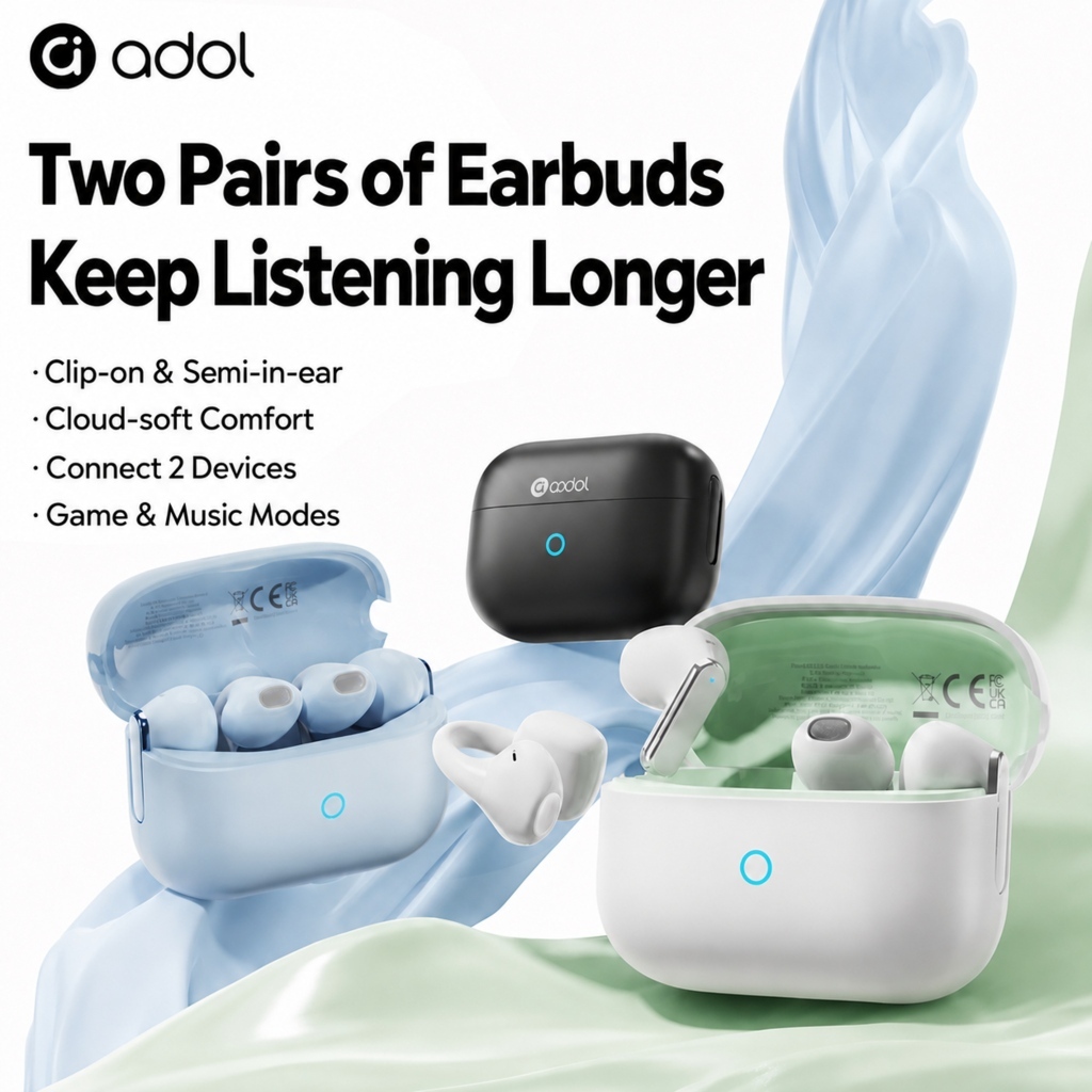 Tai nghe ASUS adol J117 Tai nghe không dây Bluetooth 6.0 2 trong 1 có thiết kế lật tai bán trong tai Âm thanh không gian IMAX Độ trễ thấp để chơi game | BigBuy360 - bigbuy360.vn