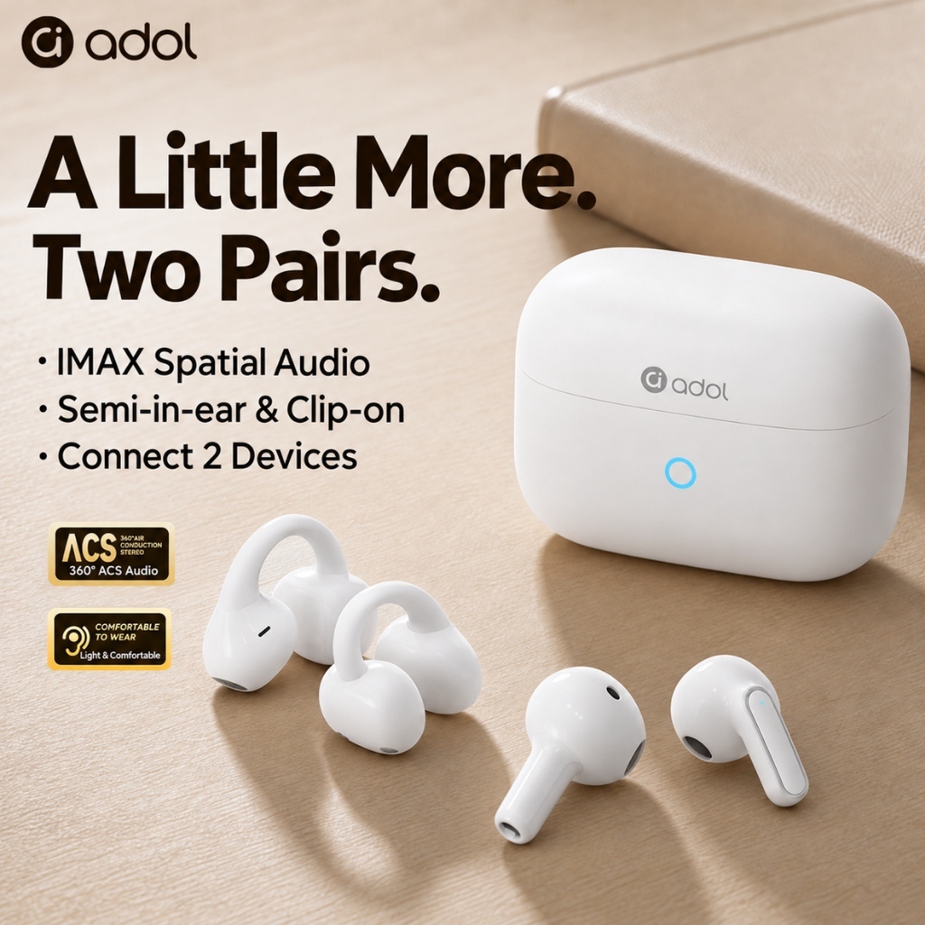 Tai nghe ASUS adol J117 Tai nghe không dây Bluetooth 6.0 2 trong 1 có thiết kế lật tai bán trong tai Âm thanh không gian IMAX Độ trễ thấp để chơi game | BigBuy360 - bigbuy360.vn