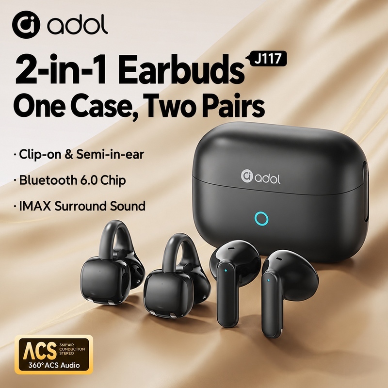Tai nghe ASUS adol J117 Tai nghe không dây Bluetooth 6.0 2 trong 1 có thiết kế lật tai bán trong tai Âm thanh không gian IMAX Độ trễ thấp để chơi game | BigBuy360 - bigbuy360.vn