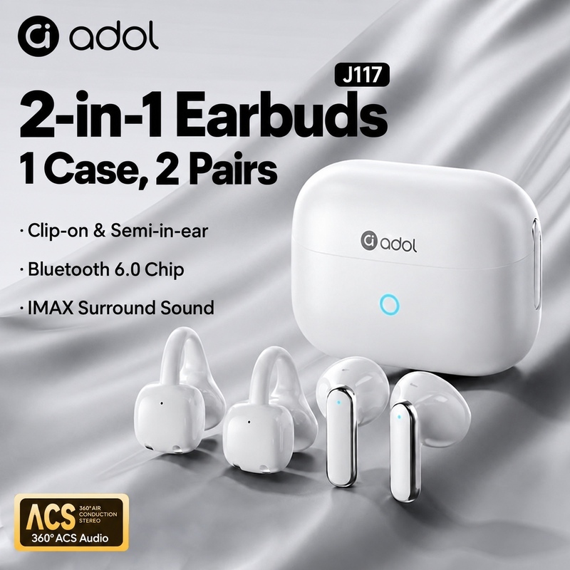 Tai nghe ASUS adol J117 Tai nghe không dây Bluetooth 6.0 2 trong 1 có thiết kế lật tai bán trong tai Âm thanh không gian IMAX Độ trễ thấp để chơi game | BigBuy360 - bigbuy360.vn