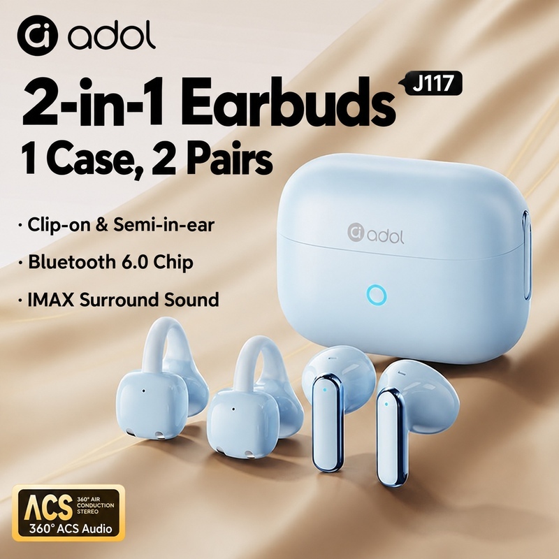 Tai nghe ASUS adol J117 Tai nghe không dây Bluetooth 6.0 2 trong 1 có thiết kế lật tai bán trong tai Âm thanh không gian IMAX Độ trễ thấp để chơi game | BigBuy360 - bigbuy360.vn