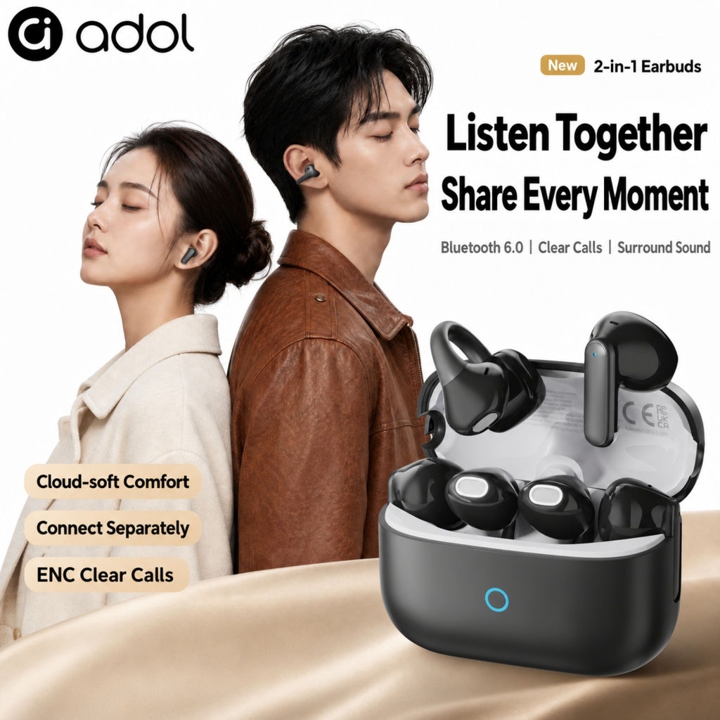Tai nghe ASUS adol J117 Tai nghe không dây Bluetooth 6.0 2 trong 1 có thiết kế lật tai bán trong tai Âm thanh không gian IMAX Độ trễ thấp để chơi game | BigBuy360 - bigbuy360.vn