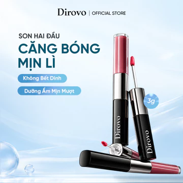 Son Hai Đầu Dirovo - Son Tint & Gloss Căng Bóng 1 Màu 2 Hiệu Ứng, Lên Màu Chuẩn Lâu Trôi Không Khô Môi 1.4g+1.4g