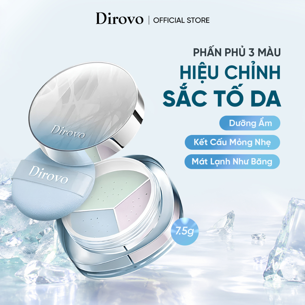 Phấn Phủ 3 Màu Dirovo Ice Glacier 7.5g – Kiềm Dầu, Làm Mịn, Hiệu Chỉnh Sắc Tố, Cảm Giác Mát Lạnh