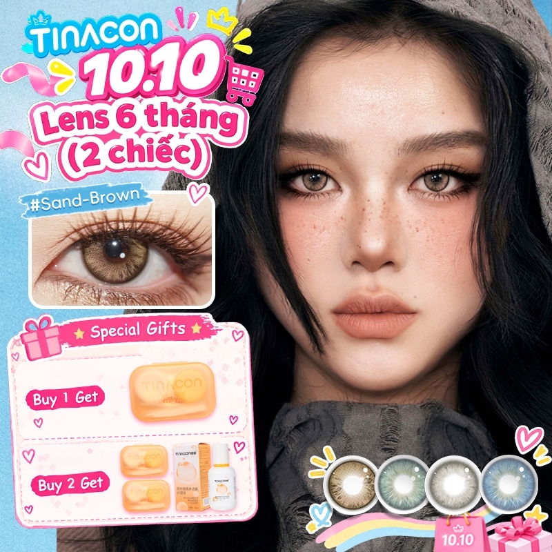 Kính áp tròng TINACON, 2 chiếc 6 tháng, màu xám/nâu lens, sand-brown,AI-GREEN,White Gray,AI-BLUE,lens cận thị mềm mại tự nhiên, mắt to, DIA14.5mm có độ (0-8)