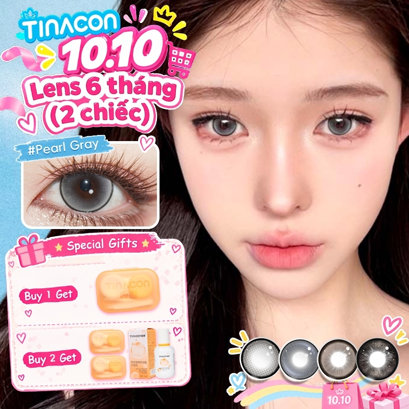 Kính áp tròng TINACON lens cận màu xám Mắt tự nhiên 14.2-14.5 tròng kính mềm 2 chiếc Dùng trong 6 tháng