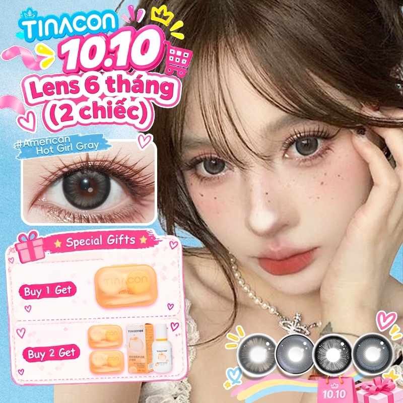 Kính áp tròng TINACON, 2 chiếc 6 tháng, màu xám/nâu lens, sand-brown,AI-GREEN,White Gray,AI-BLUE,lens cận thị mềm mại tự nhiên, mắt to, DIA14.5mm có độ (0-8)
