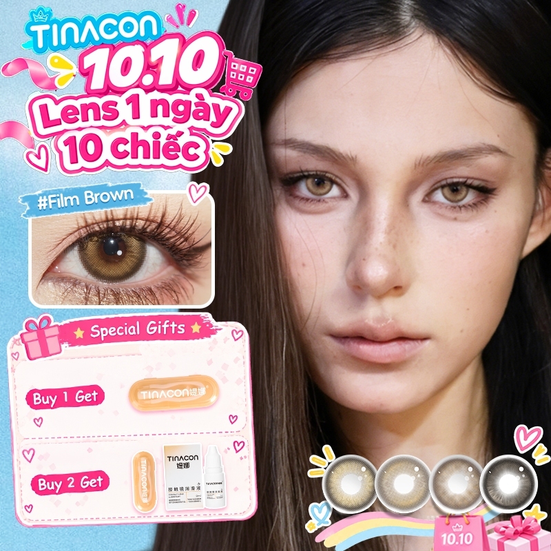 Kính Áp Tròng 1 Ngày TINACON Màu Nâu Tây Hộp 10 Chiếc (0 Đến -8 Độ) - Lens Đeo Hàng Ngày Hiệu Ứng Tây Tự Nhiên, Êm Ẩm