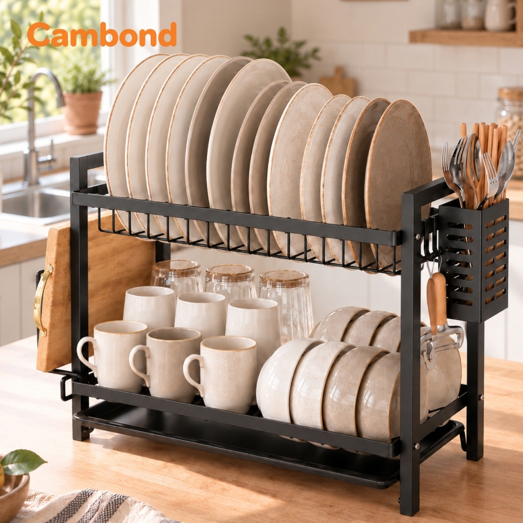 Cambond 2/3 Tầng Kệ Bếp Đĩa Đa Năng Thoát Nước Đĩa Giá Phơi Đĩa Tổ Chức Kệ Bảo Quản Giá Bếp