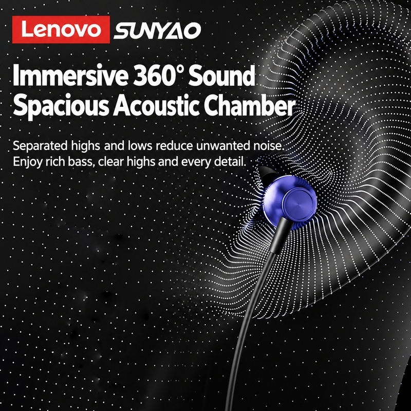 Tai nghe Lenovo Sunyao YF42 Type-C Tai nghe có dây HiFi kim loại có độ trễ thấp 360° Âm thanh vòm có Mic khử tiếng ồn | BigBuy360 - bigbuy360.vn