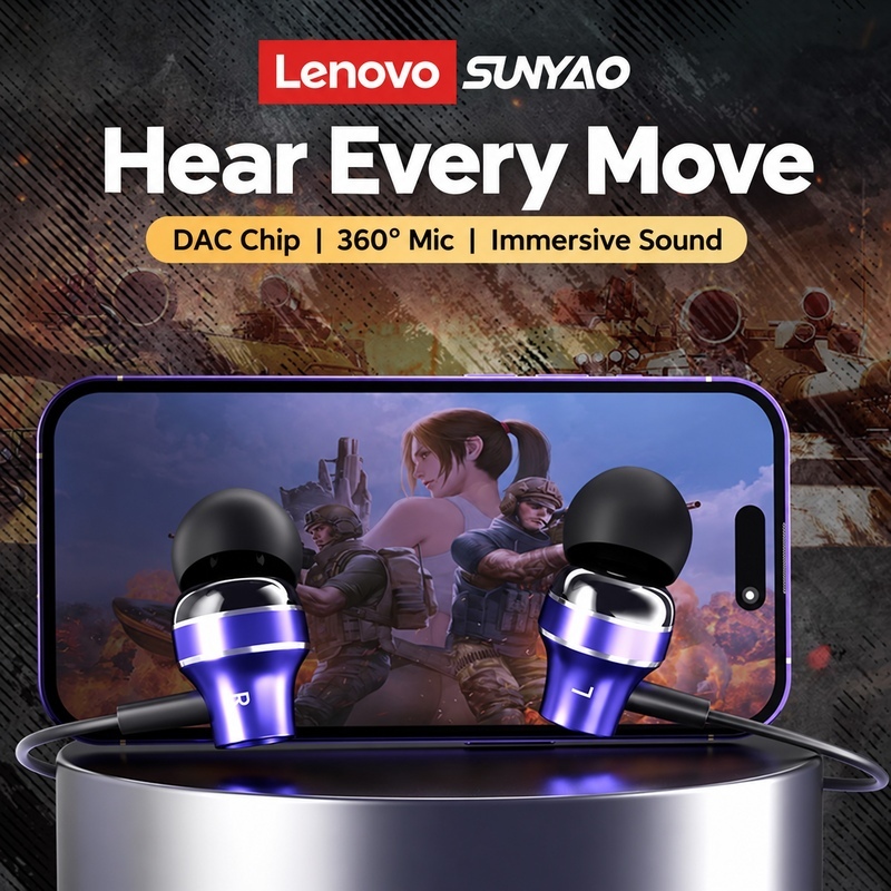Tai nghe Lenovo Sunyao YF42 Type-C Tai nghe có dây HiFi kim loại có độ trễ thấp 360° Âm thanh vòm có Mic khử tiếng ồn | BigBuy360 - bigbuy360.vn