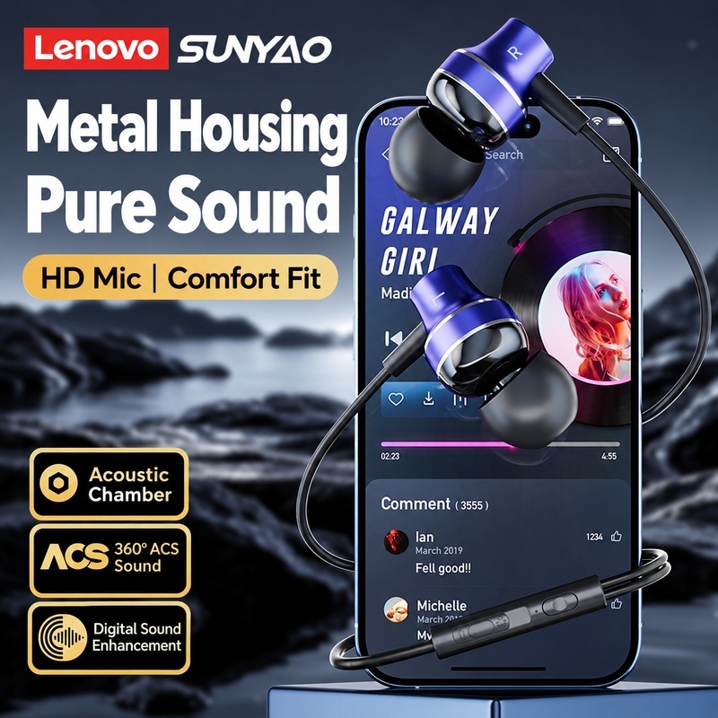 Tai nghe Lenovo Sunyao YF42 Type-C Tai nghe có dây HiFi kim loại có độ trễ thấp 360° Âm thanh vòm có Mic khử tiếng ồn | BigBuy360 - bigbuy360.vn