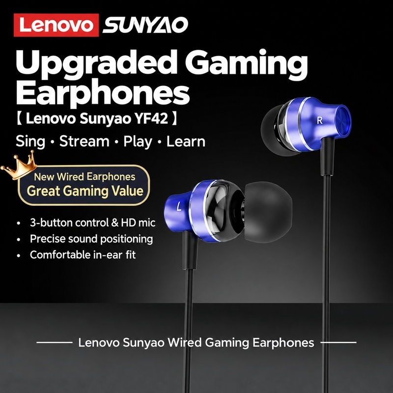 Tai nghe Lenovo Sunyao YF42 Type-C Tai nghe có dây HiFi kim loại có độ trễ thấp 360° Âm thanh vòm có Mic khử tiếng ồn | BigBuy360 - bigbuy360.vn