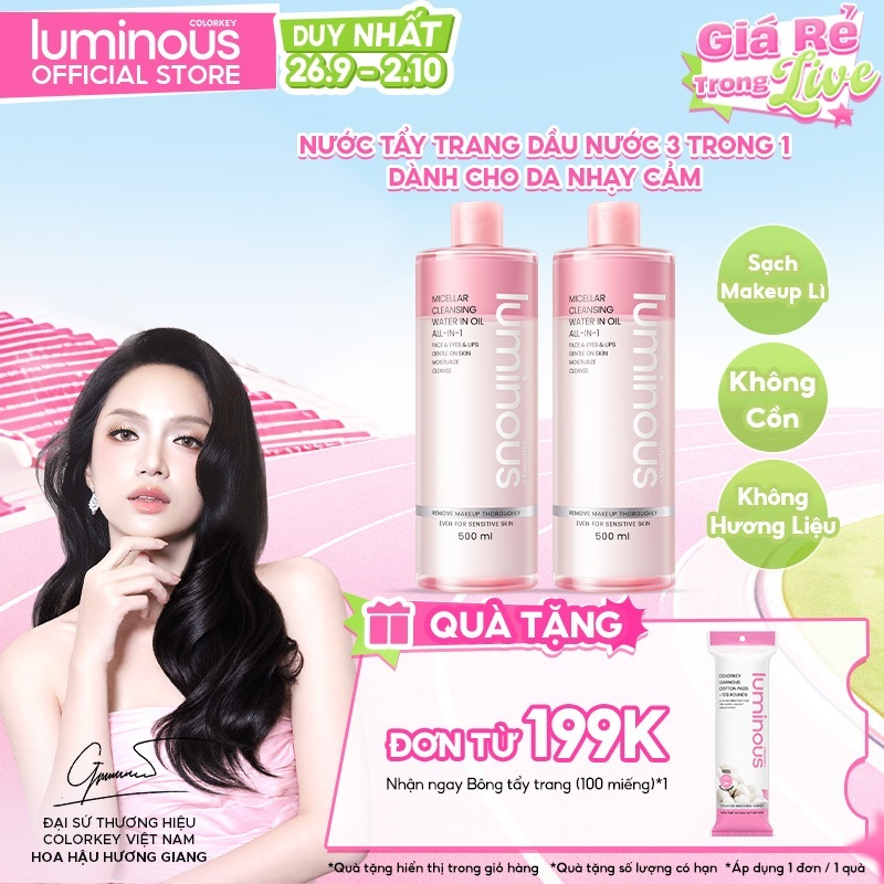[MUA 1 TẶNG 1] Combo 2 Nước Tẩy Trang Dầu Nước Colorkey Luminous Sạch Sâu & Không Cồn 500ml