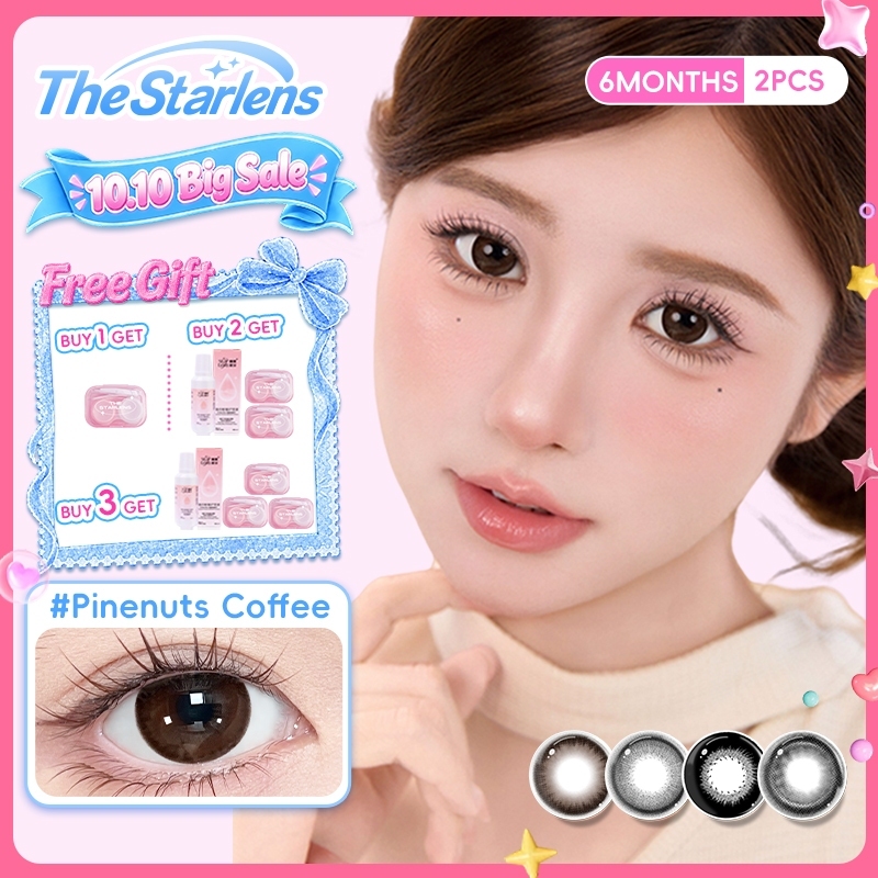 Kính áp tròng Starlens, 1 cặp 6 tháng, Màu đen/nâu dễ thương, DIA 14.2-14.5,  Thích hợp cho mắt to, có độ (0-8)